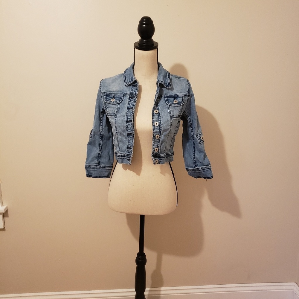 3/4 Sleeve Cropped Demin Jacket